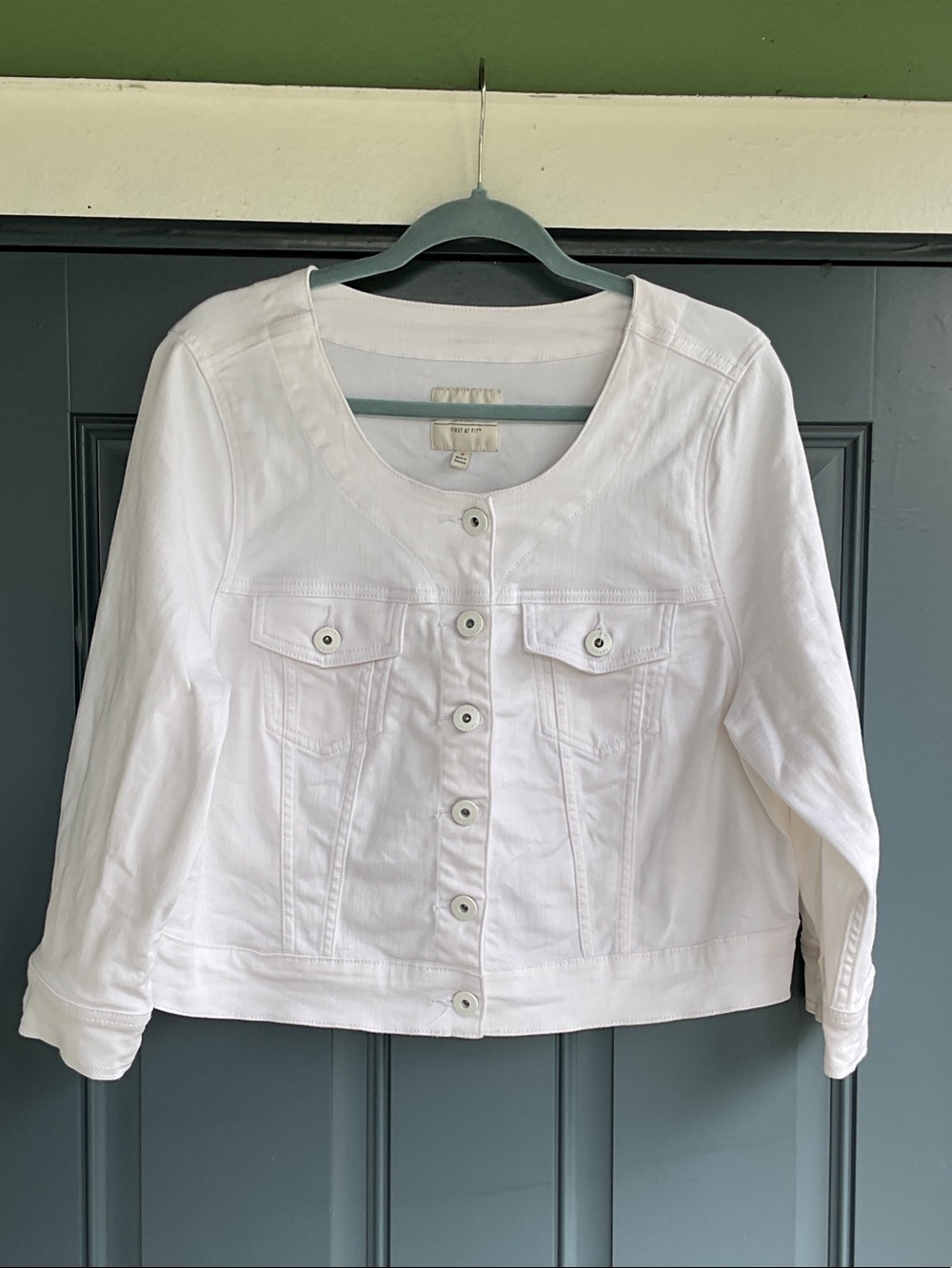 torrid White Round-Neck Button Front Jean Jacket, Size 2